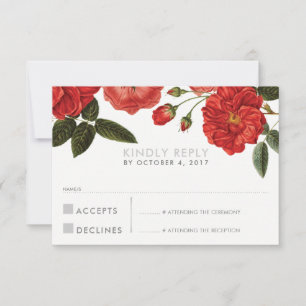 RSVP REACTIE chique rode rozen bloemenbloem Kaartje