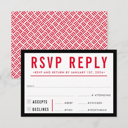 RSVP REACTIE Eenvoudig modern rooster zwart rood Kaartje (Voorkant / Achterkant)