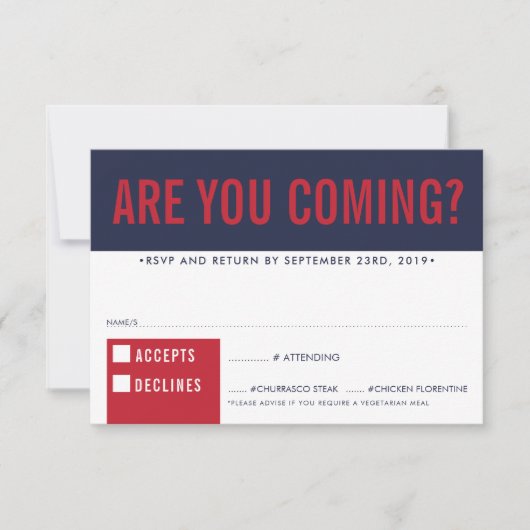 RSVP REACTIE fun bold block navy donkerrood Kaartje (Voorkant)
