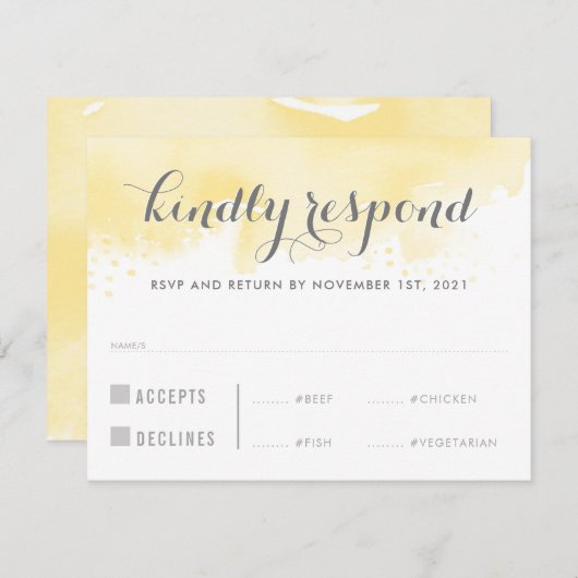 RSVP REACTIE geel waterverf grote maaltijden Kaart (Voorkant / Achterkant)