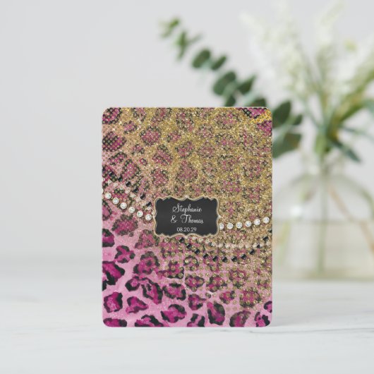 RSVP Reactie Hot Pink Gold Leopard Animal Print (Staand voorkant)