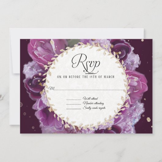 RSVP-reactie Lavendel Paarse Bloemige Blad Krans Kaart (Voorkant)