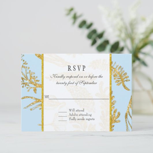 RSVP-reactie Modern handgetekende bladbladeren gou RSVP Kaartje (Staand voorkant)