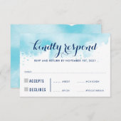 RSVP REACTIE Moderne blauwe waterverf maaltijden (Voorkant / Achterkant)