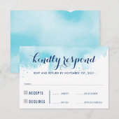 RSVP REACTIE Moderne blauwe waterverf maaltijden Kaartje (Voorkant / Achterkant)