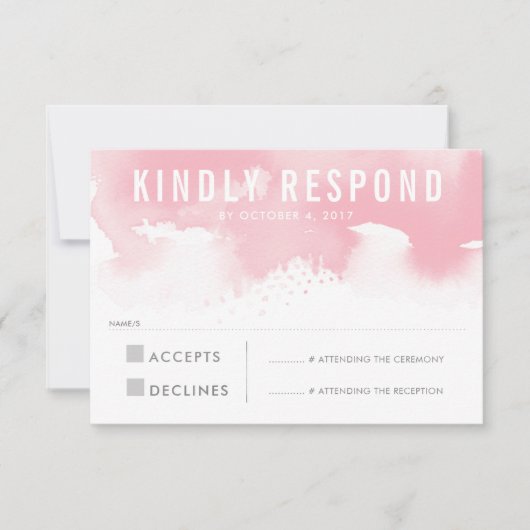 RSVP REACTIE Moderne waterverf blush roze Kaartje (Voorkant)