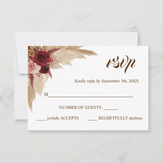 RSVP-reactie Pampas Grass Wedding Card RSVP Kaartje (Voorkant)