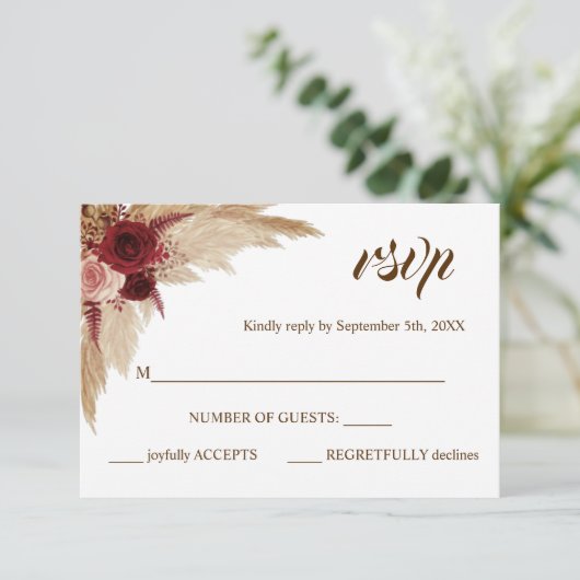 RSVP-reactie Pampas Grass Wedding Card RSVP Kaartje (Staand voorkant)