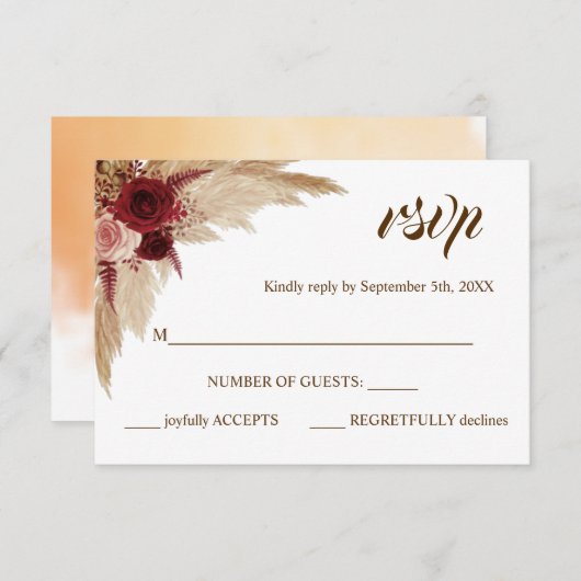 RSVP-reactie Pampas Grass Wedding Card RSVP Kaartje (Voorkant / Achterkant)