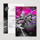 RSVP Reactie Partij Mask Zilver Roze 2 Kaartje (Voorkant / Achterkant)