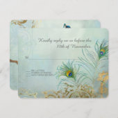 RSVP Reactie Peacock Veer Goud Elegant Bruiloft (Voorkant / Achterkant)