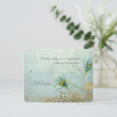 RSVP Reactie Peacock Veer Goud Elegant Bruiloft Kaartje (Staand voorkant)