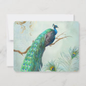 RSVP Reactie Peacock Veer Goud Elegant Bruiloft Kaartje (Achterkant)