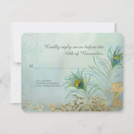 RSVP Reactie Peacock Veer Goud Elegant Bruiloft Kaartje