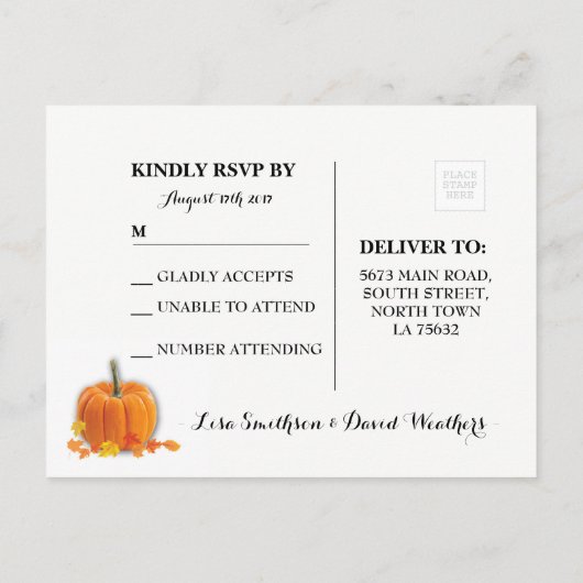 RSVP Reactie Pompoen Herfst Bruiloft Briefkaart (Achterkant)