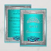RSVP Reactie Reactie Blauwgroen Zilveren Rozen Qui Kaartje (Voorkant / Achterkant)