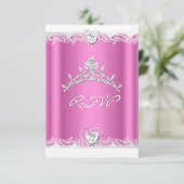 RSVP Reactie Reactie Roze Witte Kant Quinceanera Kaartje (Staand voorkant)