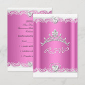 RSVP Reactie Reactie Roze Witte Kant Quinceanera Kaartje (Voorkant / Achterkant)