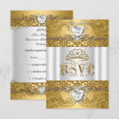 RSVP Reactie Reactie Wit Goud Quinceanera Kaartje (Voorkant / Achterkant)