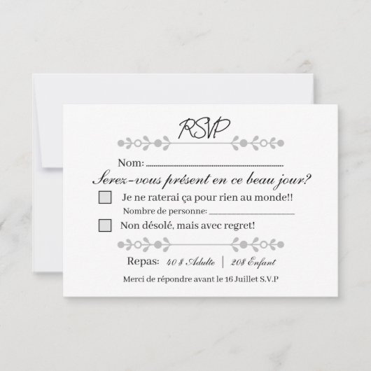 RSVP. Reactie RSVP Kaartje (Voorkant)