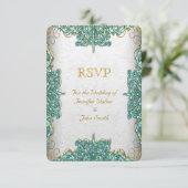 RSVP-reactie Trouw Ornate Wit Teal Blauw Kaart (Staand voorkant)