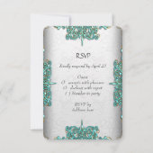 RSVP-reactie Trouw Ornate Wit Teal Blauw Kaart (Achterkant)