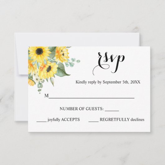 RSVP-reactie Zonnebloemen Greenery Wedding Card RSVP Kaartje (Voorkant)