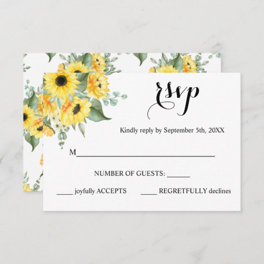 RSVP-reactie Zonnebloemen Greenery Wedding Card RSVP Kaartje (Voorkant / Achterkant)
