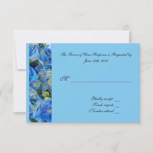 RSVP, reactiekaart, blauwe hydrangea RSVP Kaartje (Voorkant)