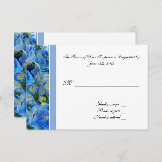 RSVP, reactiekaart, blauwe hydrangea RSVP Kaartje (Voorkant / Achterkant)