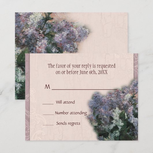 RSVP-reactiekaart - Impressionistische Lilacs RSVP Kaartje (Voorkant / Achterkant)