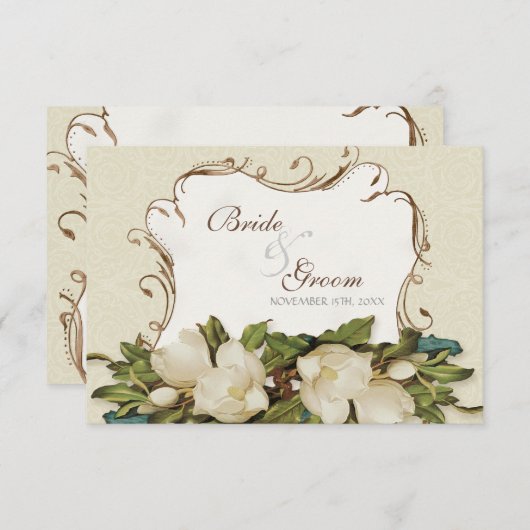 RSVP-reactiekaart  Magnolia Swirls Damask RSVP Kaartje (Voorkant / Achterkant)