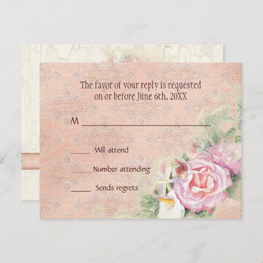 RSVP-reactiekaart - Pastel-Rozen en Calla Lilies RSVP Kaartje (Voorkant / Achterkant)