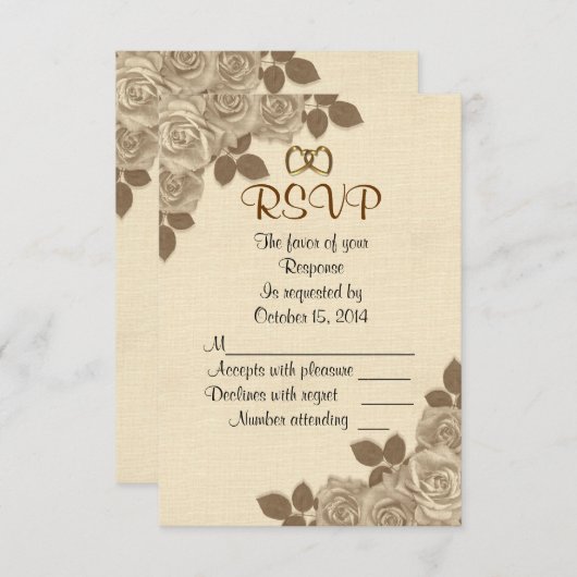 RSVP-reactiekaart sepia rozen RSVP Kaartje (Voorkant / Achterkant)