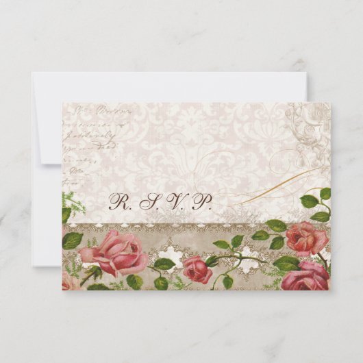 RSVP-reactiekaart - Tea Roos  Lace RSVP Kaartje (Achterkant)