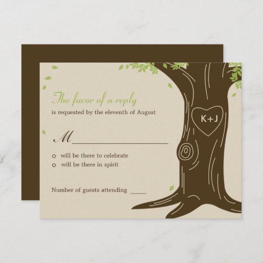 RSVP/reactiekaart voor Oak Tree Weddenschap RSVP Kaartje (Voorkant / Achterkant)