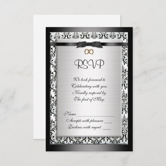 Rsvp-reactiekaart zwart-wit Damask Kaart (Voorkant / Achterkant)