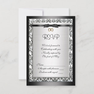 Rsvp-reactiekaart zwart-wit Damask Kaart