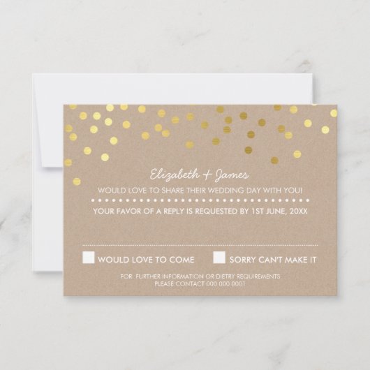 RSVP REAGEER schattige gouden folie confetti react Kaartje (Voorkant)