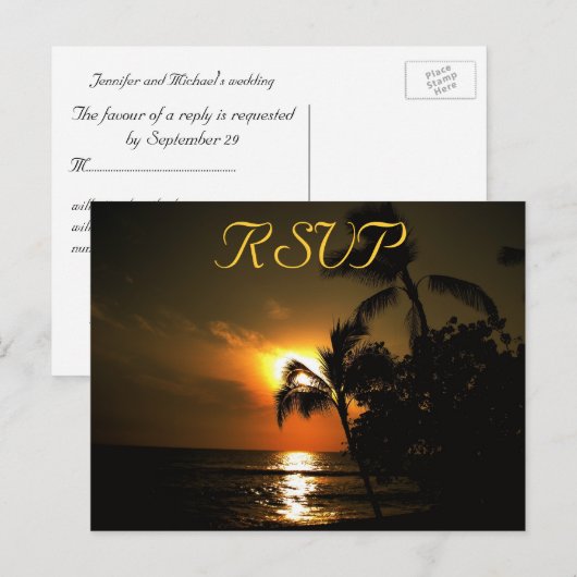 RSVP Receptie Respons Strandkustlijn Uitnodiging Briefkaart (Voorkant / Achterkant)