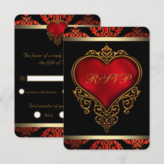 RSVP Red Black and Gold Wedding Kaart (Voorkant / Achterkant)