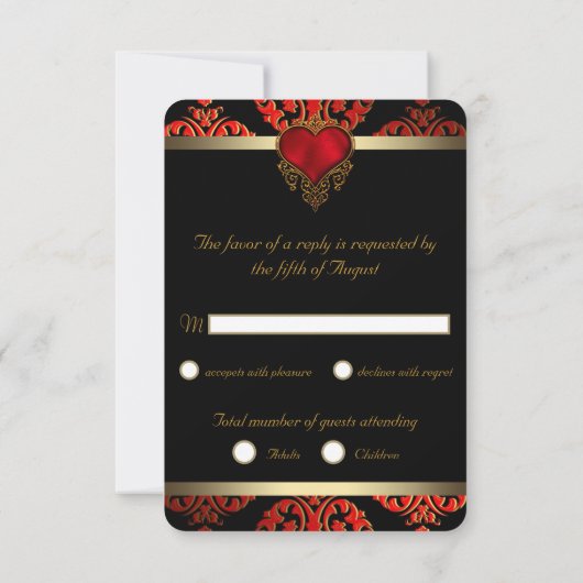 RSVP Red Black and Gold Wedding Kaart (Achterkant)