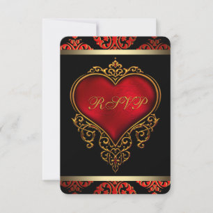 RSVP Red Black and Gold Wedding Kaart