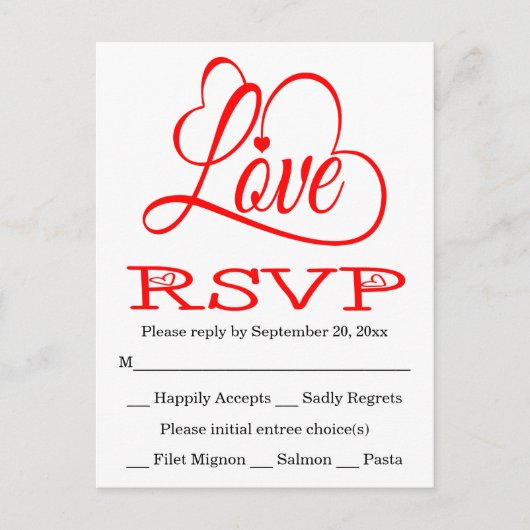 RSVP Red en White Love Hearts Weddenschap/Party Ca Uitnodiging Briefkaart (Voorkant)