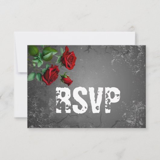RSVP Red Rose & Grunge geweven bruiloft Kaart (Voorkant)