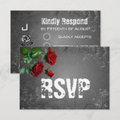 RSVP Red Rose & Grunge geweven bruiloft Kaart (Voorkant / Achterkant)