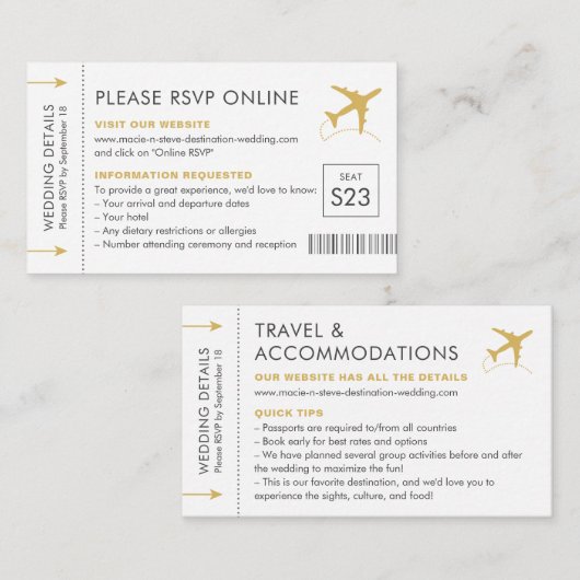 RSVP-reisgegevens bestemming online RSVP-reisgegev Informatiekaartje (Voorkant / Achterkant)