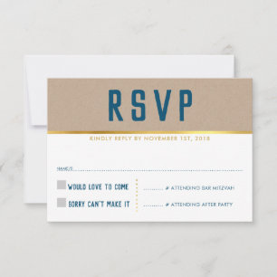 RSVP REPLY CARD Smart bold type Gold kraft blue