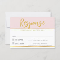 RSVP REPLY KAART bleek roze goudscriptpokken