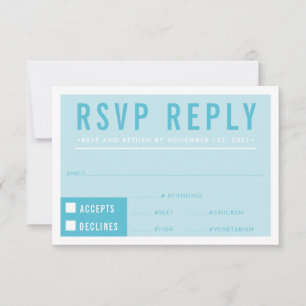 RSVP REPLY RESPONSE modern block turquoise blue